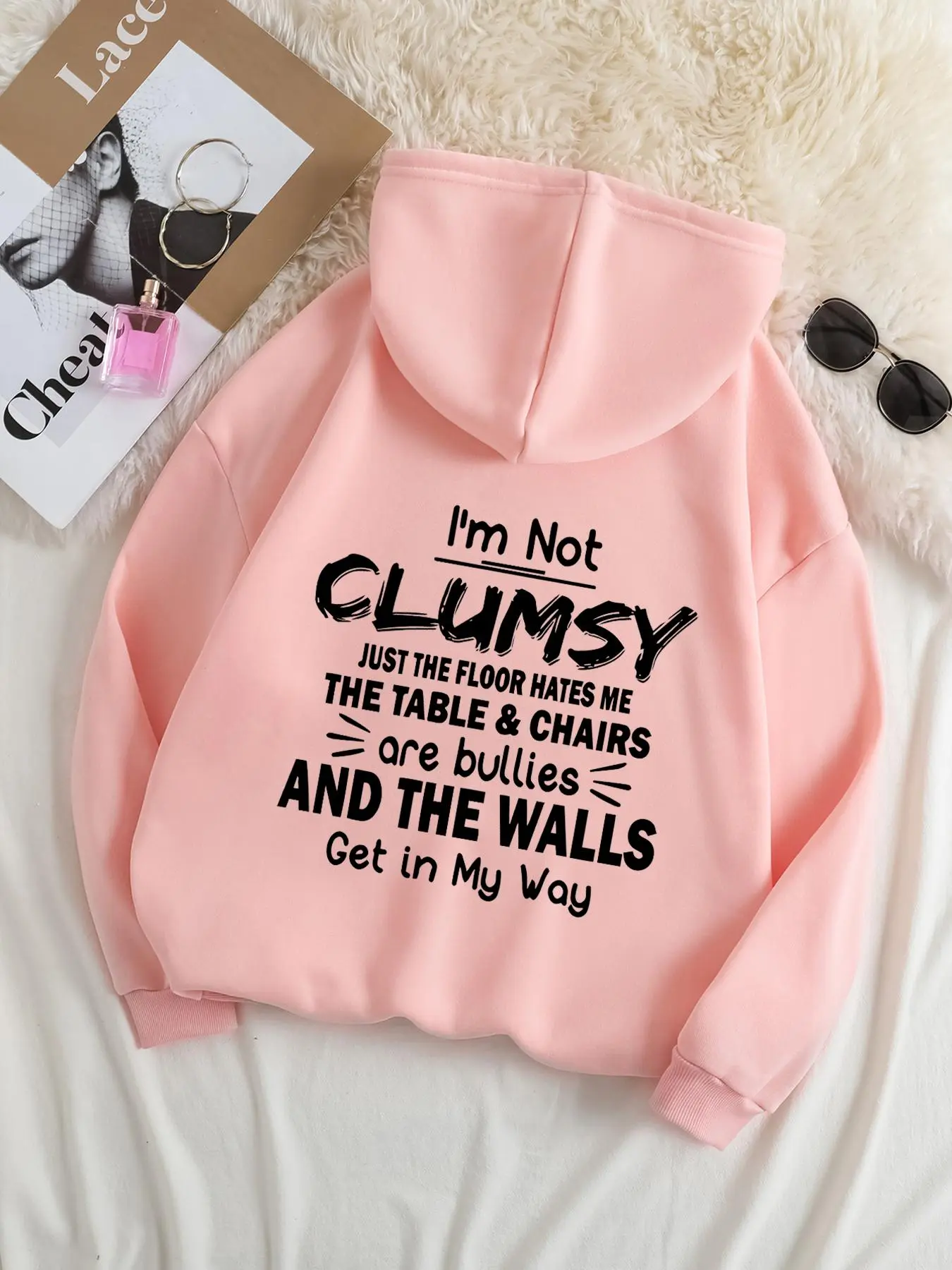 [Plus Size] Letter Print Drop Shoulder Graphic Print Knitted Fashion Hoodies, Fashion Casual Drawstring Pocket Hooded Sweatshirt for Daily Holiday Outdoor Wear, Women Plus Clothing for Fall & Winter
