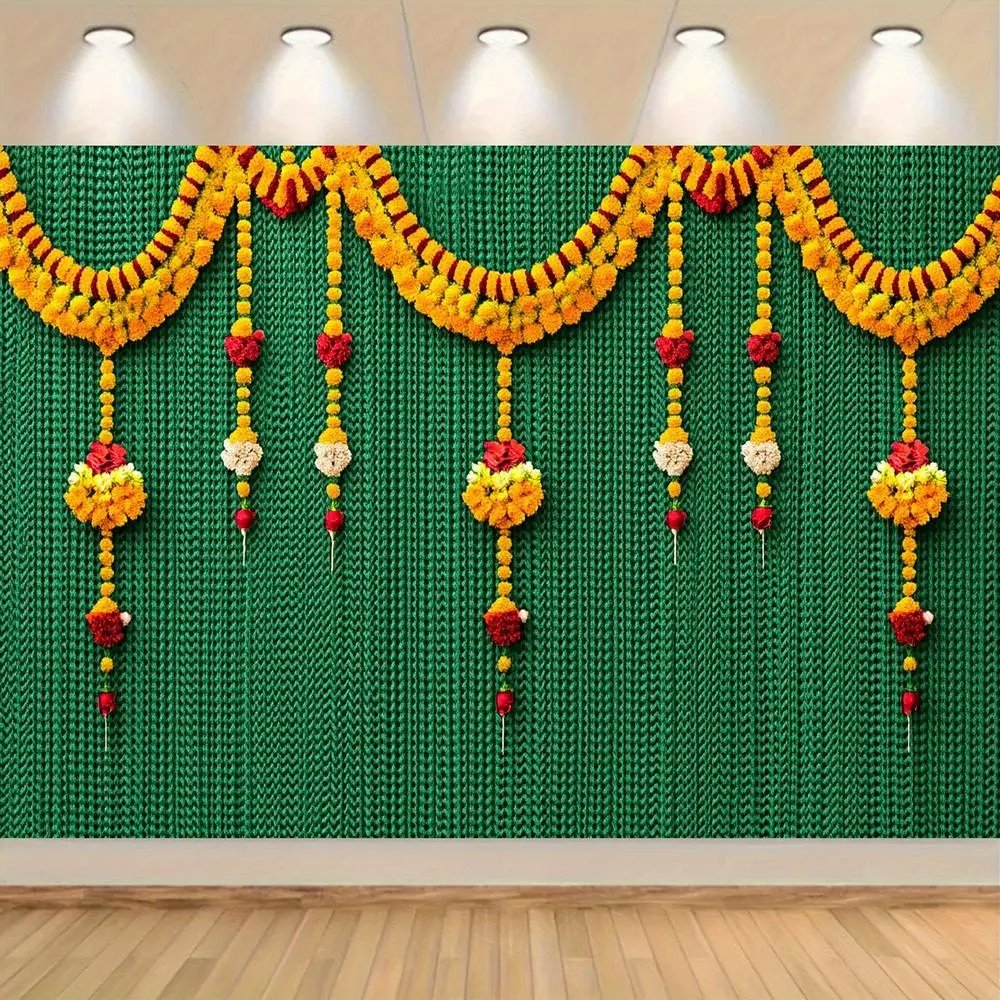 1pc 2D Flat Polyester Indian Pooja Ganpati Wall Hanging Backdrop - Glam, Super Soft, Durable, Hangable Party Decoration Supplies, Ornament-Free Multipurpose Textile for Diwali Weddings