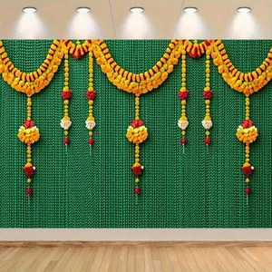 1pc 2D Flat Indian Pooja Diwali Puja Ganpati Backdrop Banner cm - cm Polyester Festive Wall Decor for Weddings Birthdays Graduations Baptisms Tailgating Christmas New Year Ramadan - Multipurpose No Ornaments Decoration