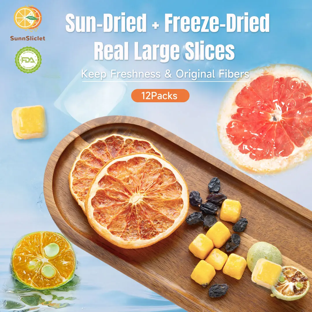 SunnSliclet Triple Fruit Tea, VC Grapefruit Kumquat Passion Fruit Tea(20g/Pack x 12), Real Fruit, Fruit Slices, Caffeine Free Freeze-Dried Fruit Tea, Glass Cup, Healthy, Vitamin