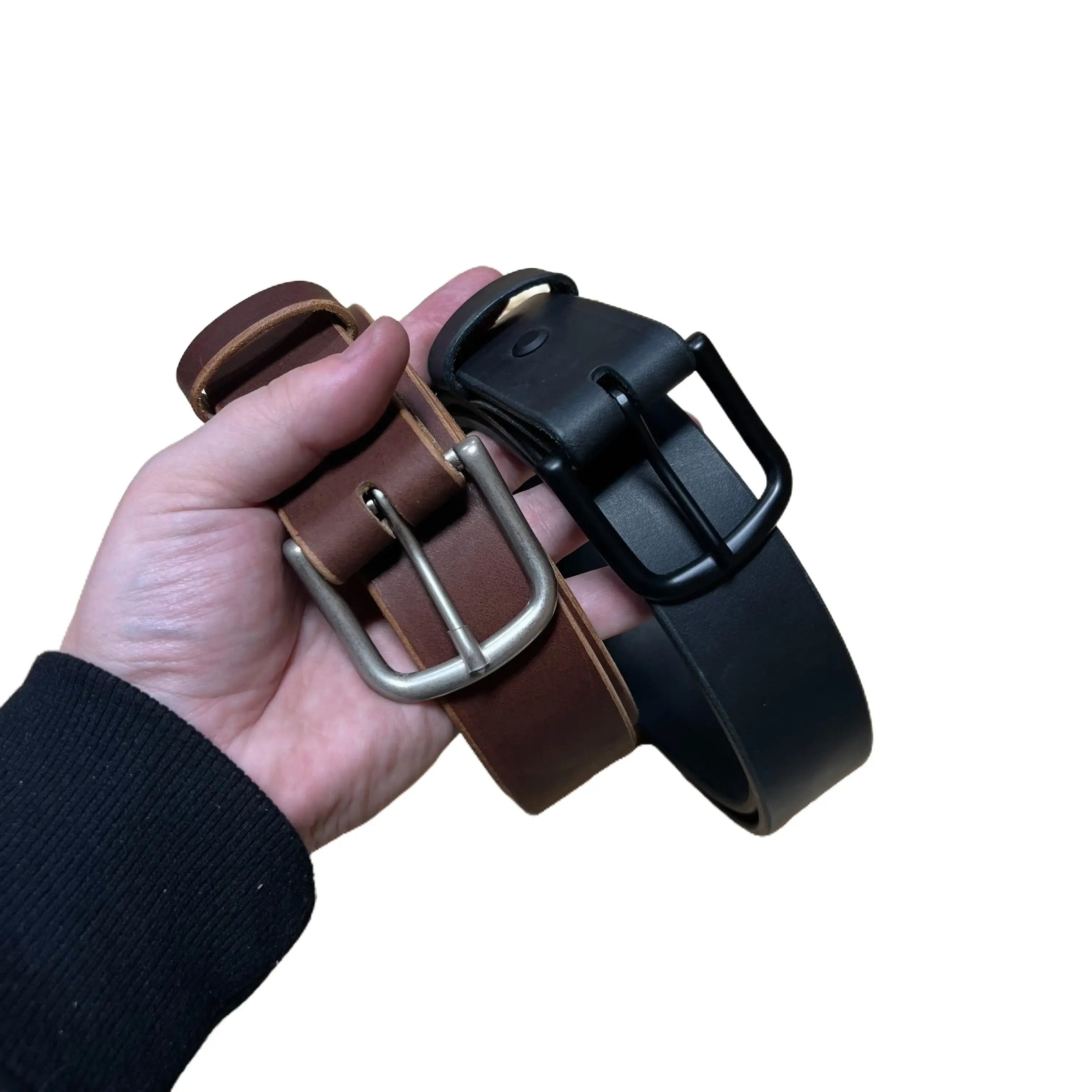 Unisex Full Grain Cowhide Leather Belt with Shaped Buckle - Heavy Duty Clothes Accessory for Casual & Professional Outfits
