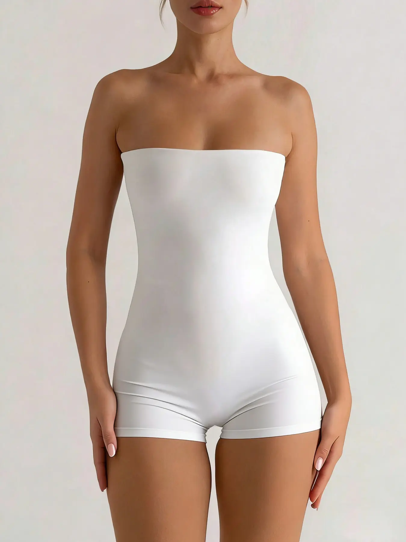 1 Piece Solid-Color Halter Romper Shorts, Casual Slim-Fit Sleeveless Fitted Outfit, Women's Clothing, Comfortable, Stylish and Minimalist Womenswear
