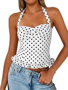 Women's Polka Dot Halter Top Y2K Trendy Going Out Crop Sleeveless Tie Backless Streetwear