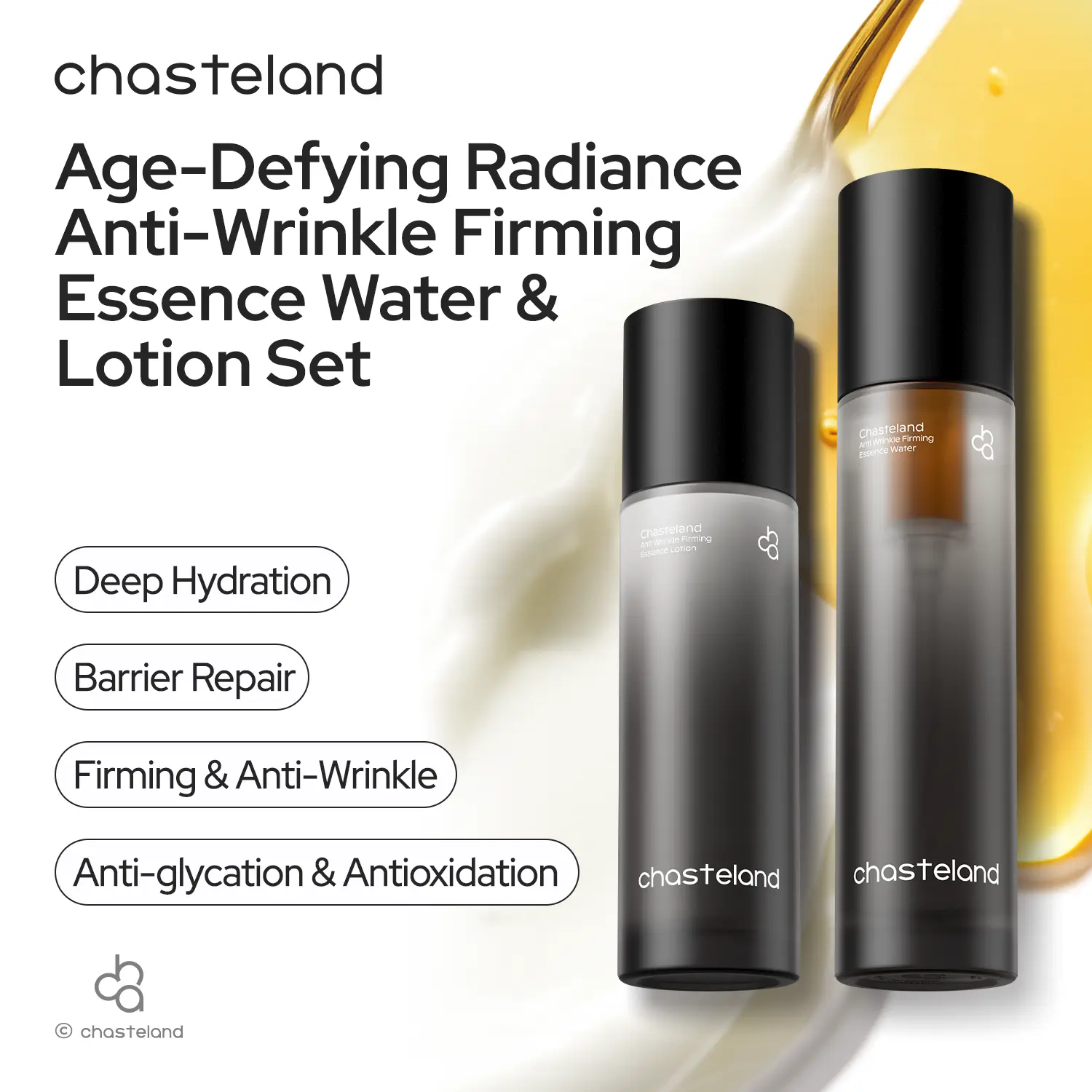 Chasteland anti-aging Brightening Regenerating 3D Protective Essence & Lotion Set — Targets photooxidation and glycosylation to help reduce wrinkles and improve skin firmness campingessentials Gift Set Spa Relaxing Spa Gift Set Self-Care Luxury Drops