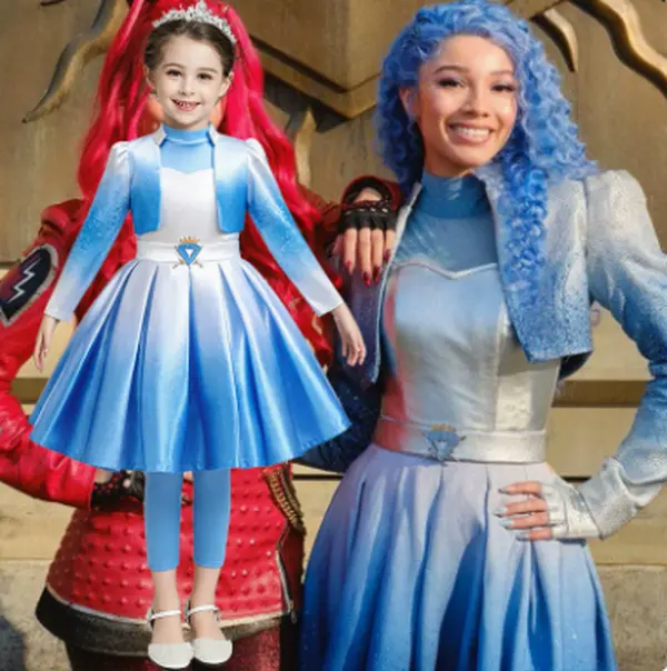 Kids Chloe Cosplay Costume Set, Descendants Inspired Gradient Blue Outfit, Girls Halloween Role Play Dress with Crop Jacket & Leggings, Children Carnival Stage Fancy Dress for Theme Party