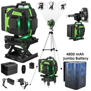 16-Line 360° Output Green Laser Level, Self Levelling Laser Leveler Tool with Jumbo High-Capacity Battery, Rotating Base, Tripod Mount, US & EU Plugs, Complete Construction Measuring Tool Kit