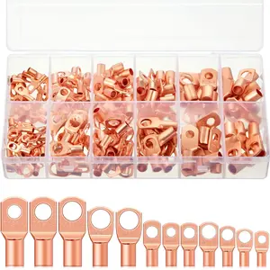 170 Pcs Copper Wire Lugs Battery Cable Ends 12 Sizes Battery Terminal Connectors Assortment Kit Copper Lug Ring for AWG4, AWG6, AWG8, AWG10, AWG12, Cables, Marine, Automotive, RV, Solar
