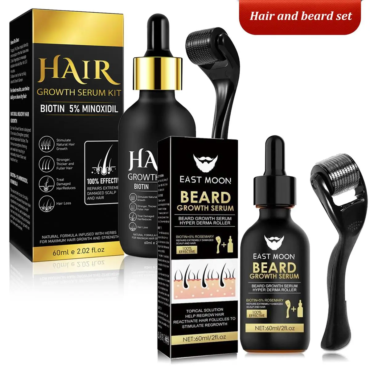 【Father's Day Gift】Beard care/hair care with Roller 0.25mm Scalp Kit,Serum With Biotin, Microneedle Beard Roller for Thicker Longer Fuller Hair and Beard,Birthday gift,Daily hair care/Hair Care and Styling/Hair Serum