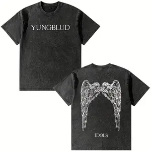 Men's Yungblud Idols Wings Graphic Vintage Washed Heavy Cotton T-Shirt, Retro Double-Sided Water Wash T-Shirt - Graphic Concert T-Shirt Ideal Gift for Rock Fans