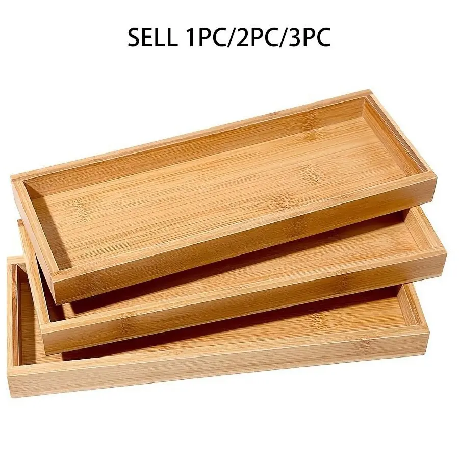 1pcs/2pcs/3Pcs Bamboo Serving Tray Bathroom Organizer Multi Use Bathroom Counter Tray with Edges Bamboo Vanity for Dresser Tissues Candles Jewelry, Cosmetics, Bathroom Accessories, Bathroom Organizing Accessories