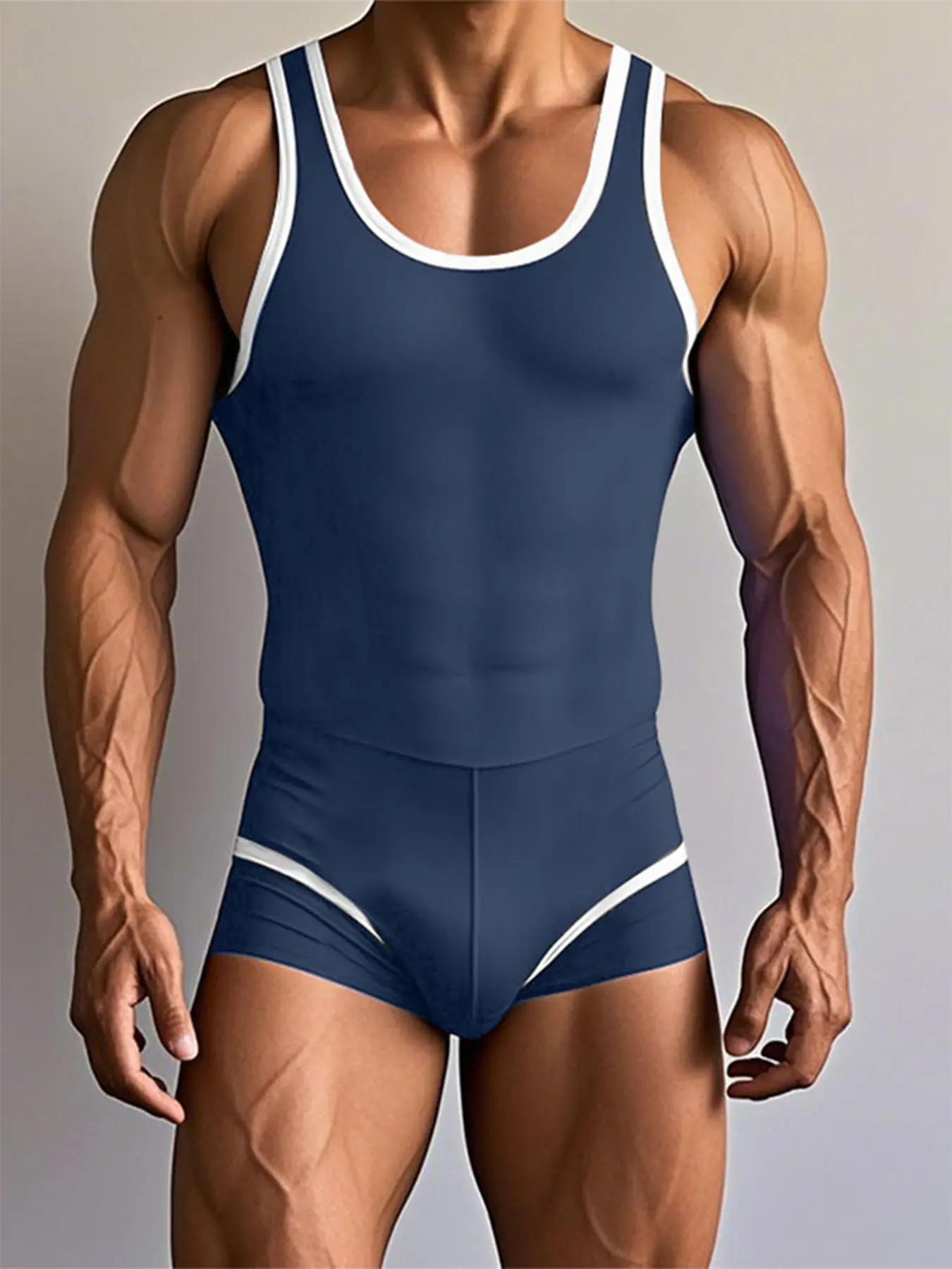 INCERUN Men's Simple Sporty Waist Unitard Jumpsuit, Summer Solid Color Sleeveless Tight Fit One-Piece, Casual Daily Wear for Men, Menswear, Fabric