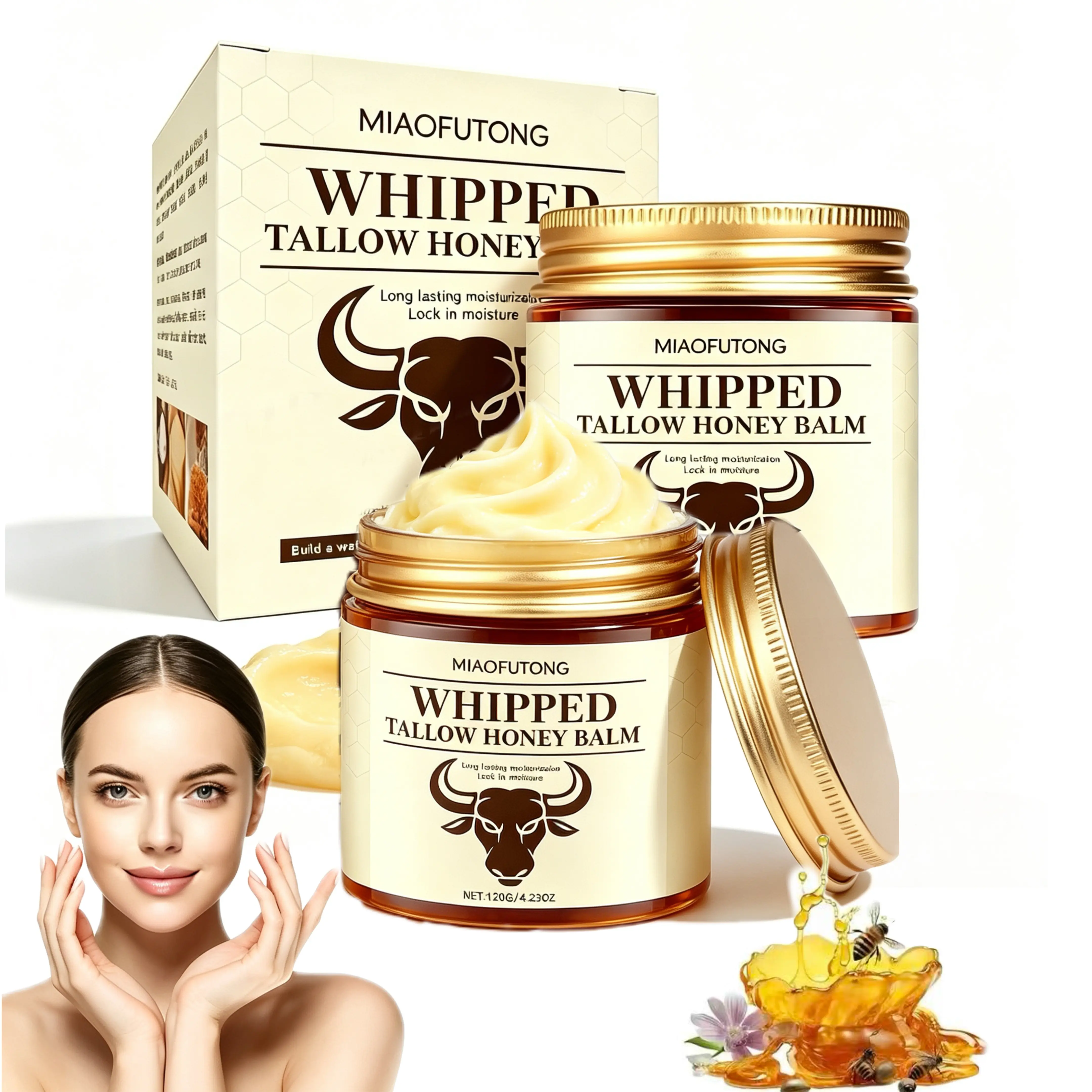 Whipped Grass-Fed Beef Tallow Honey Balm，Manuka Honey & Hyaluronic Acid, Anti-Aging & Firming Daily Moisturizer for Smooth, Radiant Skin, For All Skin Types,  Moisturizers, Deep Moisturizing Nourishing, Daily Anti Aging, Hyaluronic Hydration, Anti-Wrinkle