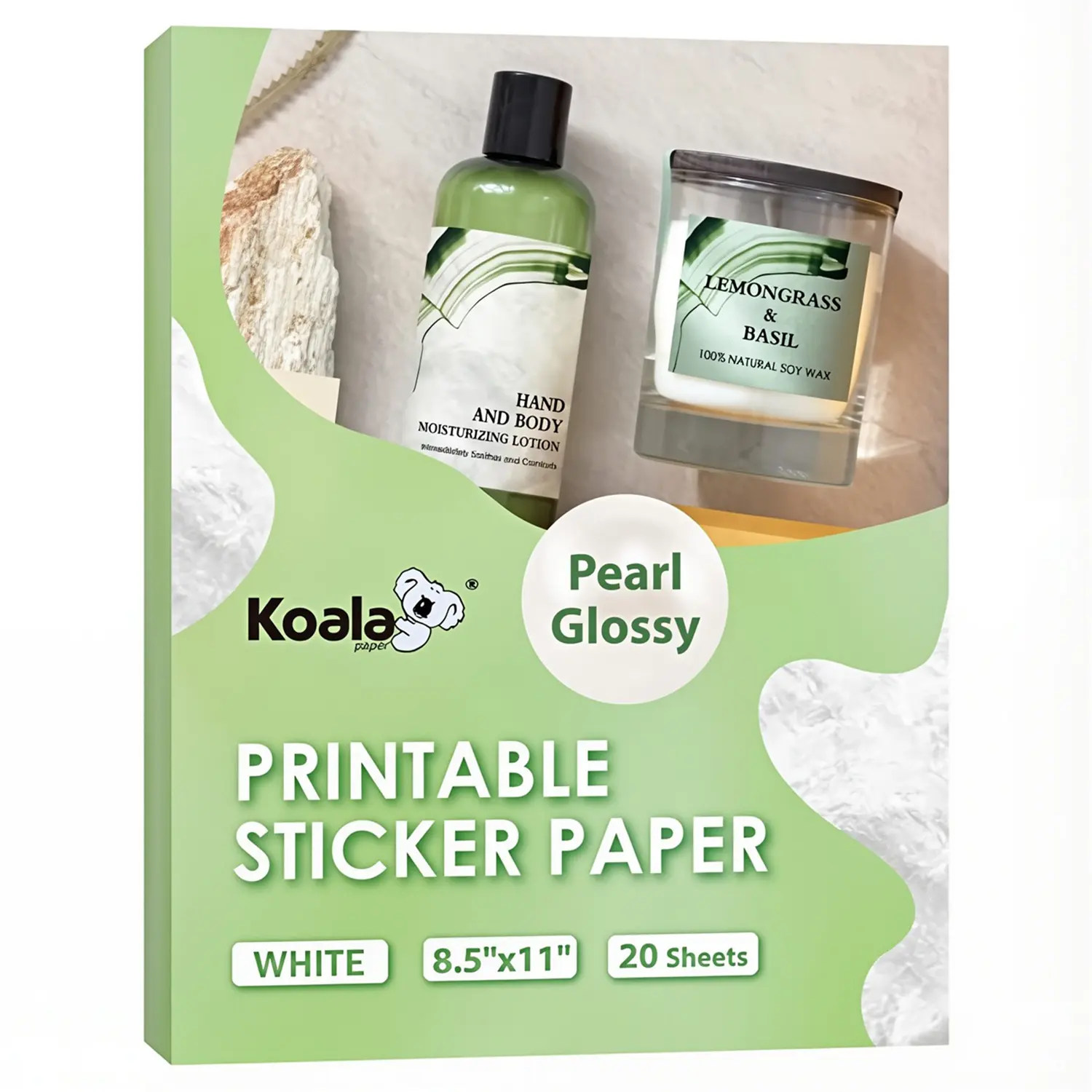 Koala Pearl Glossy Sticker Paper – Printable for Inkjet/Laser, 8.5"x11" Koala Pearl Glossy Sticker Paper – Printable for Inkjet/Laser, 8.5"x11"