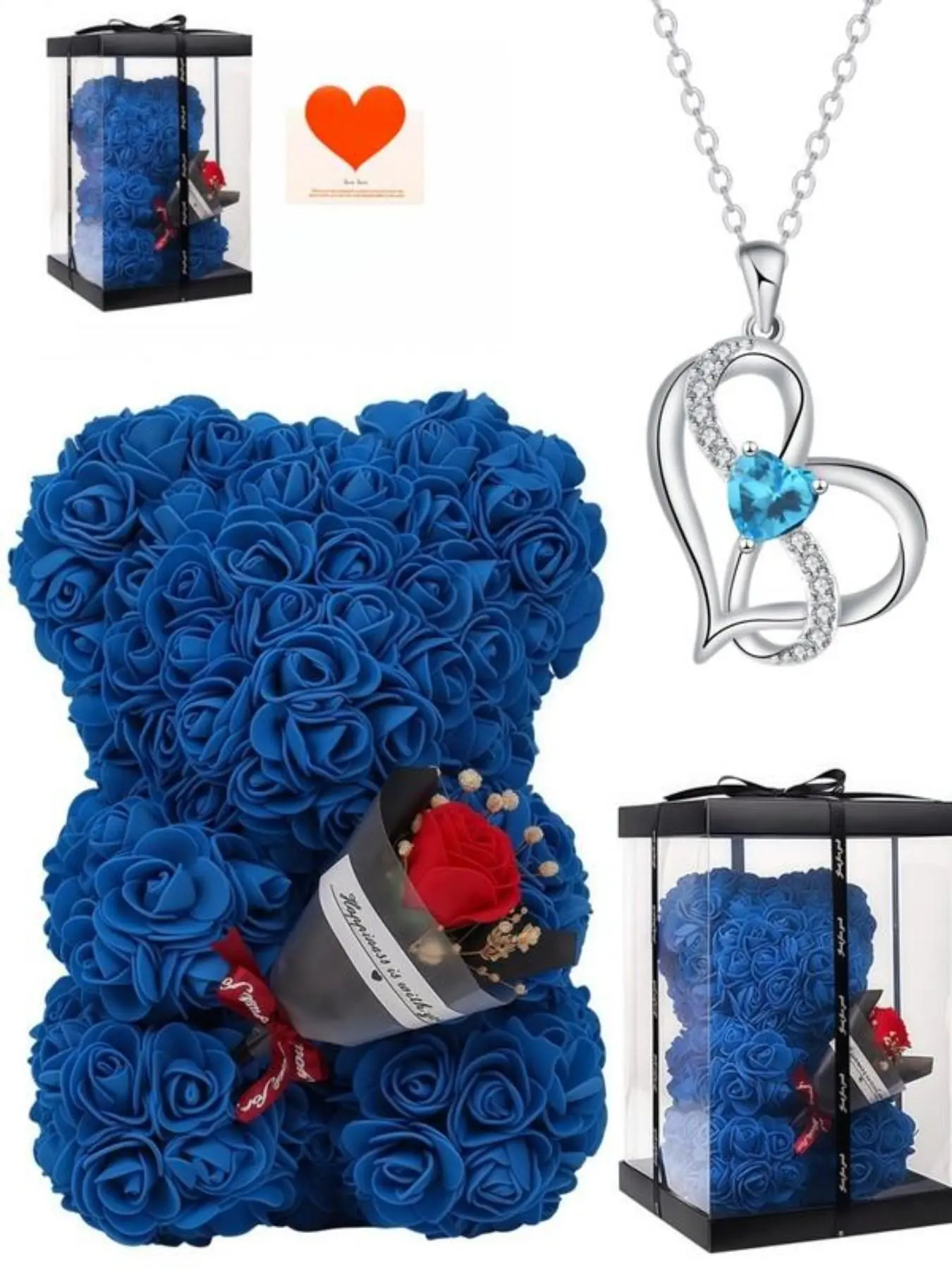 Handmade Eternal Flower Rose Teddy Bear Premium Gift Box Set, Ideal for Couples' Dates, Valentine's Day, Anniversary, Birthday, Halloween, Christmas