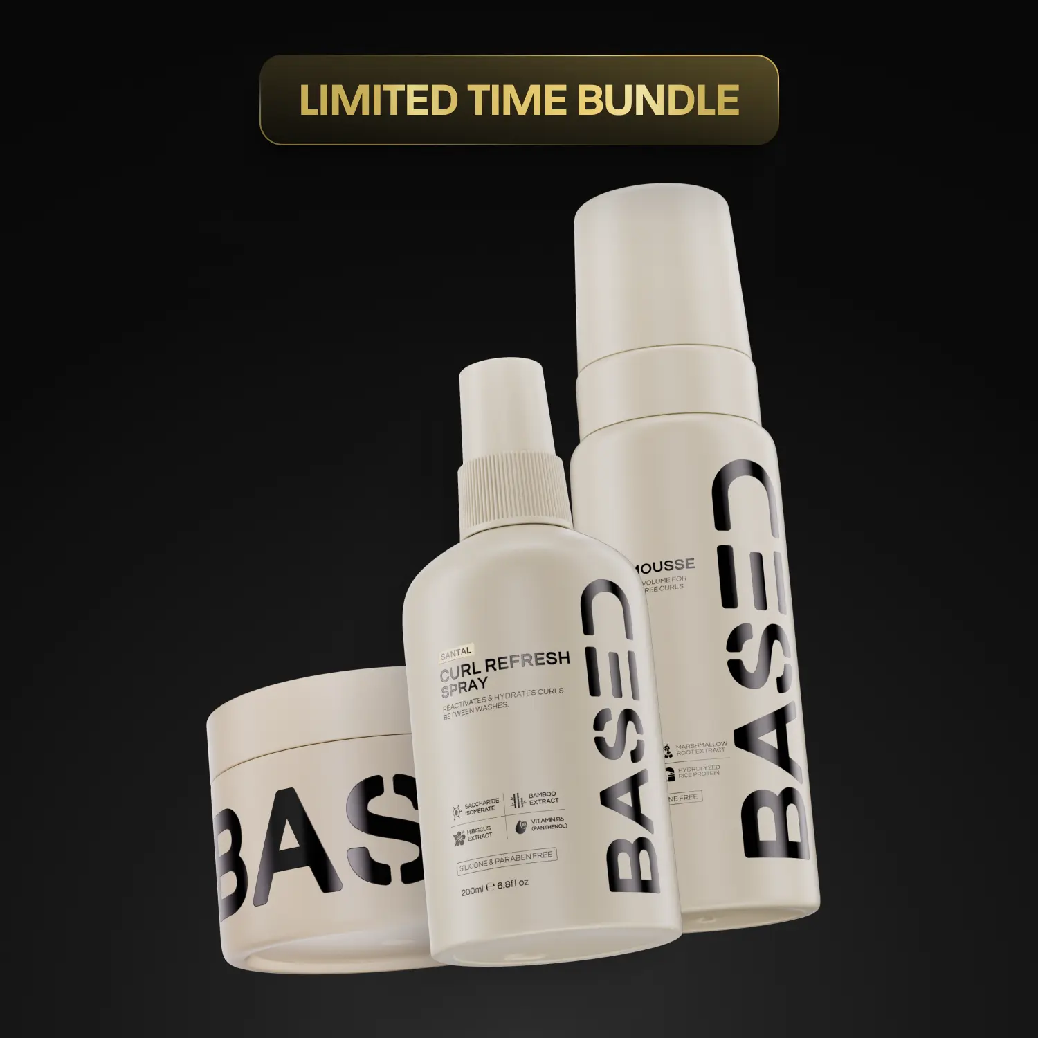BASED Curl Trio | Curl Mousse, Curl Gel & Curl Refresh Spray | For Hydrated, Defined, & Frizz-Free Curls | Non-Toxic, High Performance