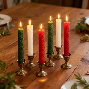 3-pack Christmas-themed beeswax taper candles, 7.87 inches red/green/white three-color honeycomb pattern, 2x20cm, suitable for holiday decoration, candlelight dinners, and gifting,  tornado candleID home decor