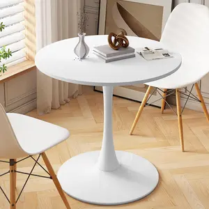 Hooseng 32"/42" Modern Round Tulip Table | White MDF Top Pedestal Dining Table with Metal Base | Easy Assembly & All Tools Included | Compact Table for 2-4 People, Small Spaces & Kitchen Nooks