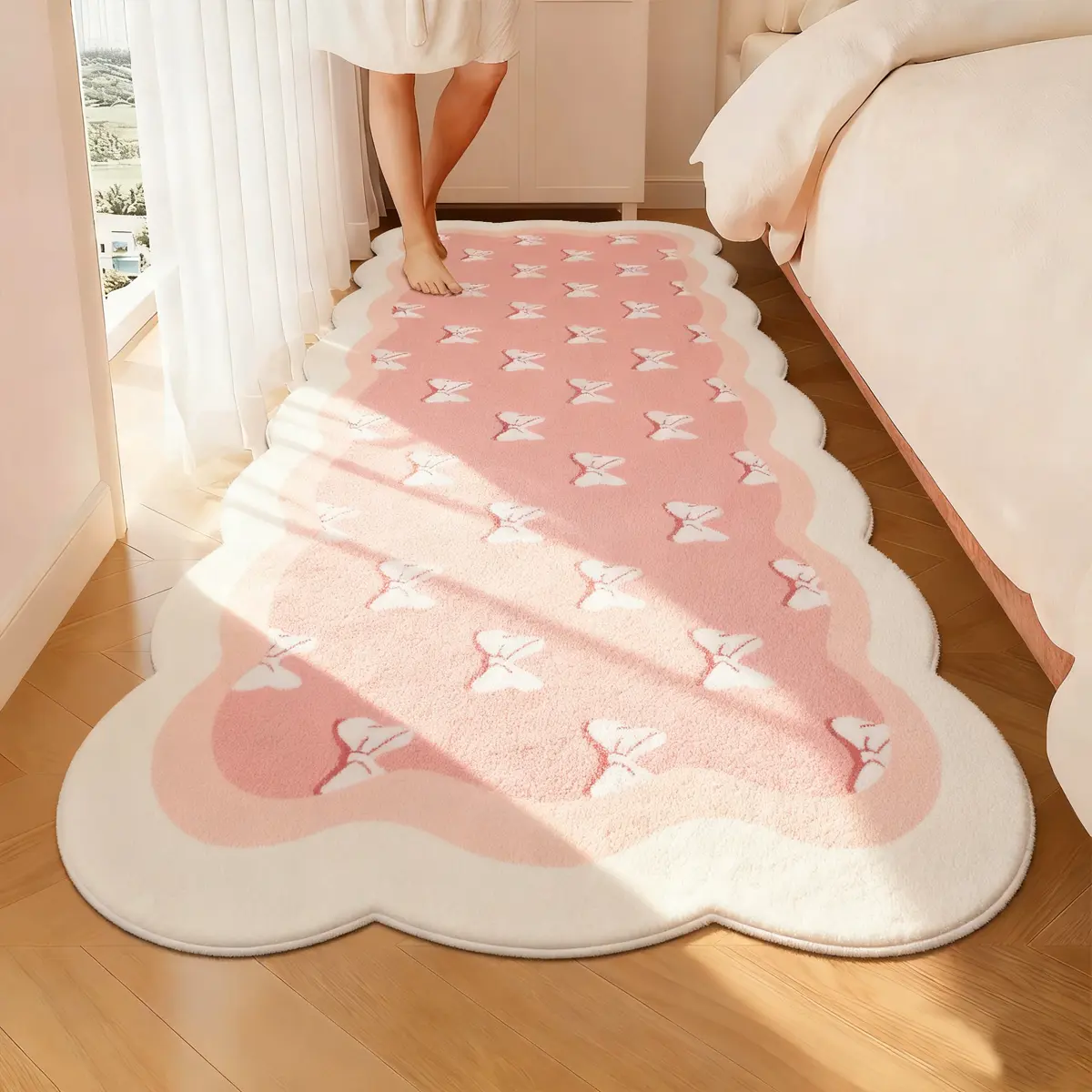 Butterfly Knot Print Carpet, Romantic French Sweetheart Valentine's Day Rug, Home Decorative Rug, Soft Fluffy Rug, Girls Room Decor, Soft Plush Foot Pad for Living Room Bedroom Porch Bathroom Closet Casual Area, Bedroom Rugs, Soft Indoor Rugs