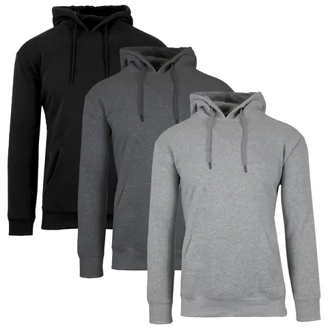 Men's 3 Pack Heavyweight Fleece Lined Zip & Pullover Hoodies Menswear Plain
