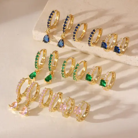 3-Pair Gold/Silver Multicolor CZ Hoop Earrings & Ring Jewelry Set – Elegant, High-End Aesthetic, Boutique & Stylish Accessories for Women – Perfect for Daily Wear, Parties, and Vacations