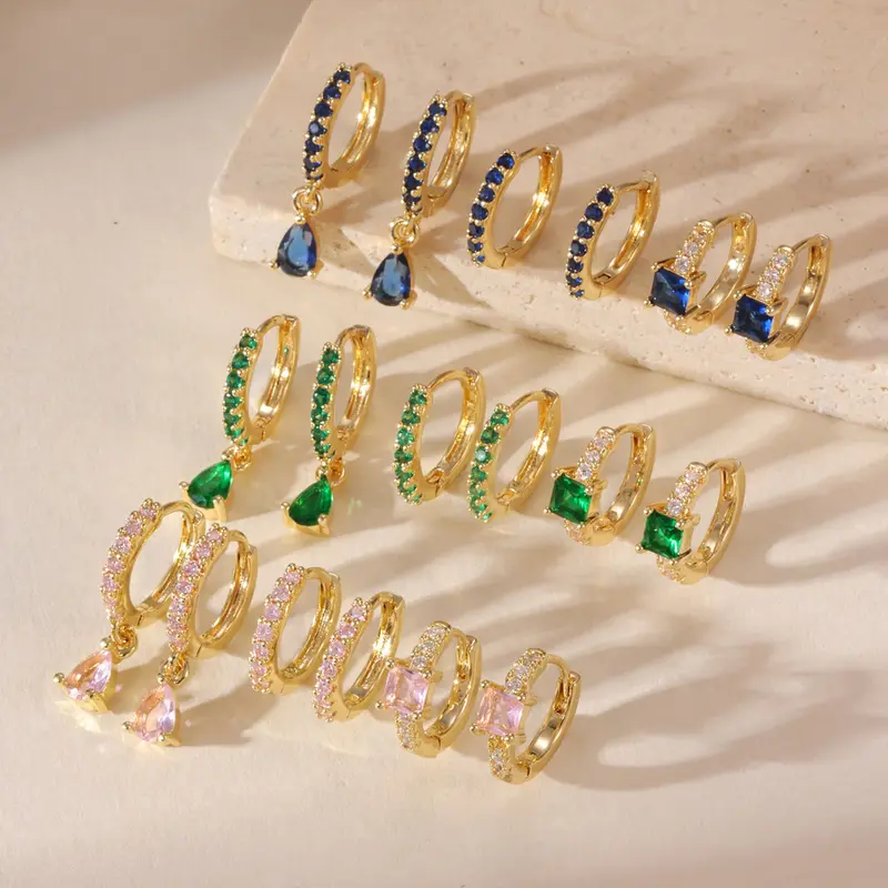 3-Pair Gold/Silver Multicolor CZ Hoop Earrings & Ring Jewelry Set – Elegant, High-End Aesthetic, Boutique & Stylish Accessories for Women – Perfect for Daily Wear, Parties, and Vacations