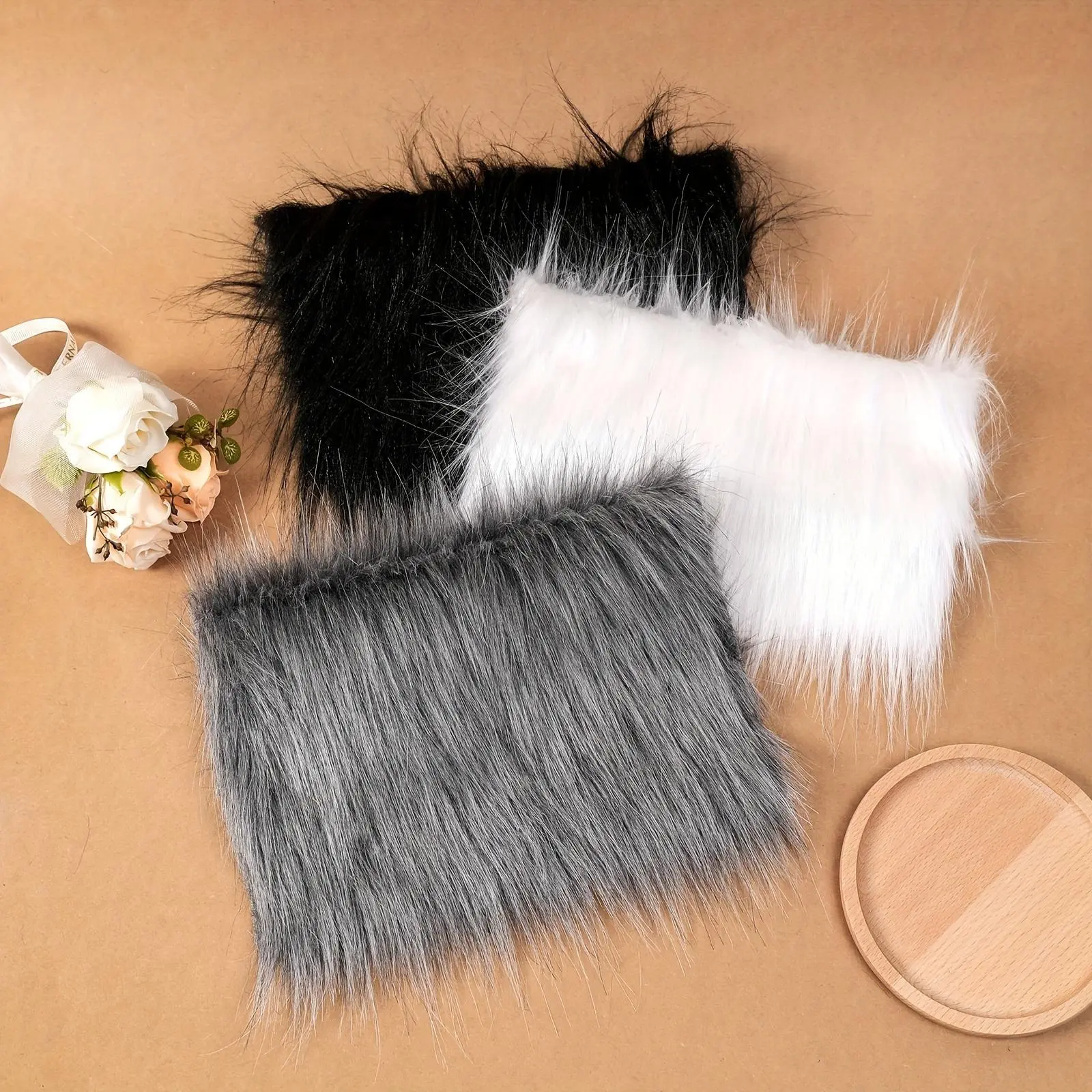 9.8*9.8in Long Faux Fur Fabric for Patchwork Sewing Material Doll Toy Beard Hair DIY Handmade Home Decoration Cosplay Fabric