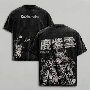 Men's Jujutsu Kaisen Kashimo Hajime Graphic T-Shirt - 100% Cotton, Distressed Vintage Washed, Round Neck Short-Sleeve Streetwear Unisex Casual Top, Tshirt
