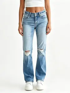 Stretch Front Ripped Jeans with Cuffs Comfortable Fit & Classic Style - Perfect for Everyday Wear Vintage Relaxed Jeans for Women