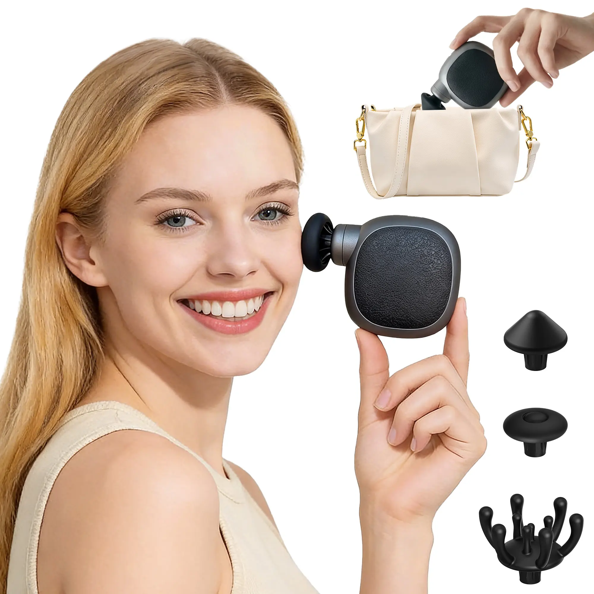 NAPLOR Mini Massager, Portable Deep Tissue Massage Gun for Head, Face & Body, 3 Heads & 4 Speeds for Travel & Office Use, Perfect Gift