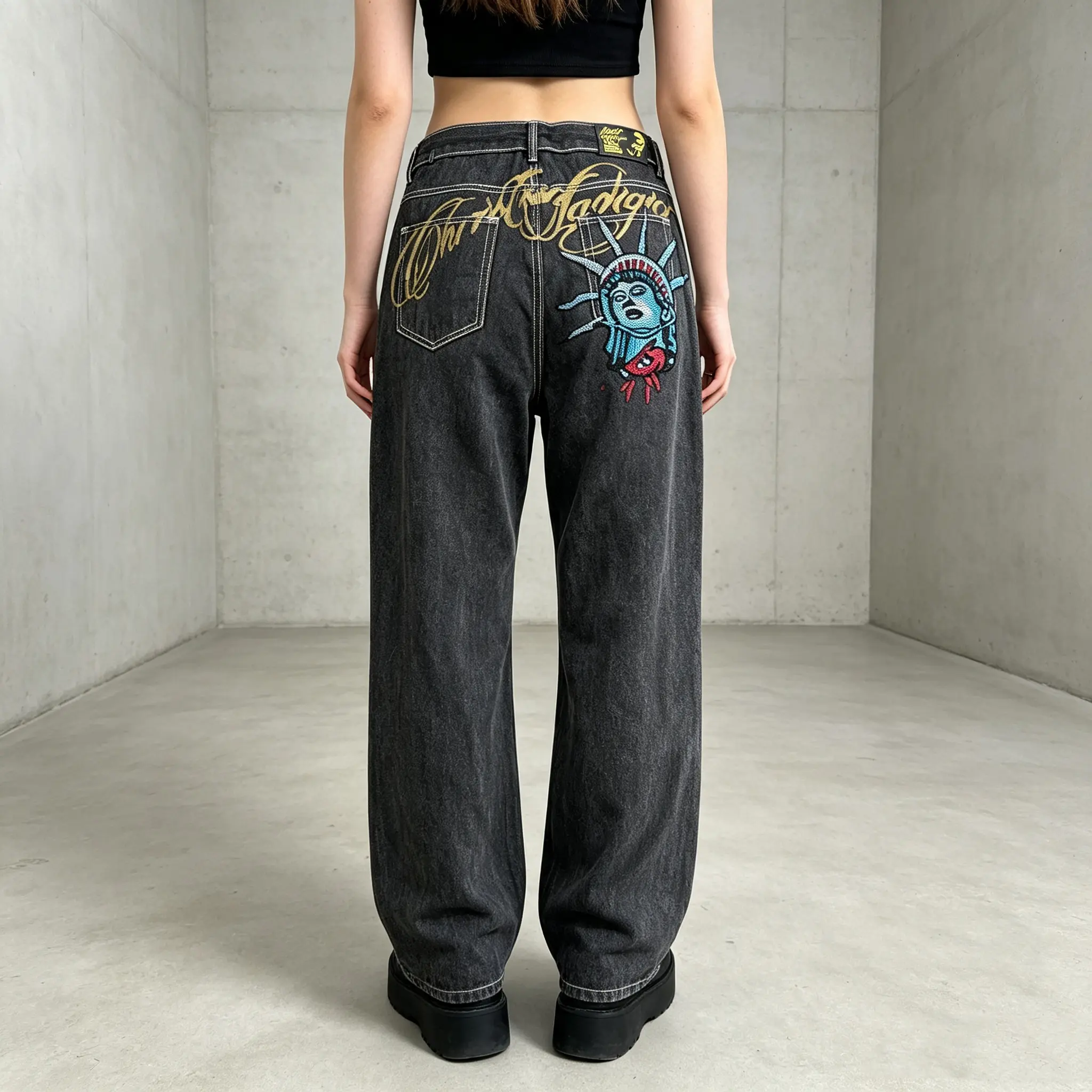 Women's Wide Leg Jeans Y2K Letters Embroidery Stitch Jeans Casual Everyday Street Style