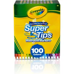 Crayola Super Tips Marker Set (100ct), Fine Point Washable Markers, Drawing Markers for Kids & Adults, Create Thick & Thin Lines, Art Supplies, Ages 3+