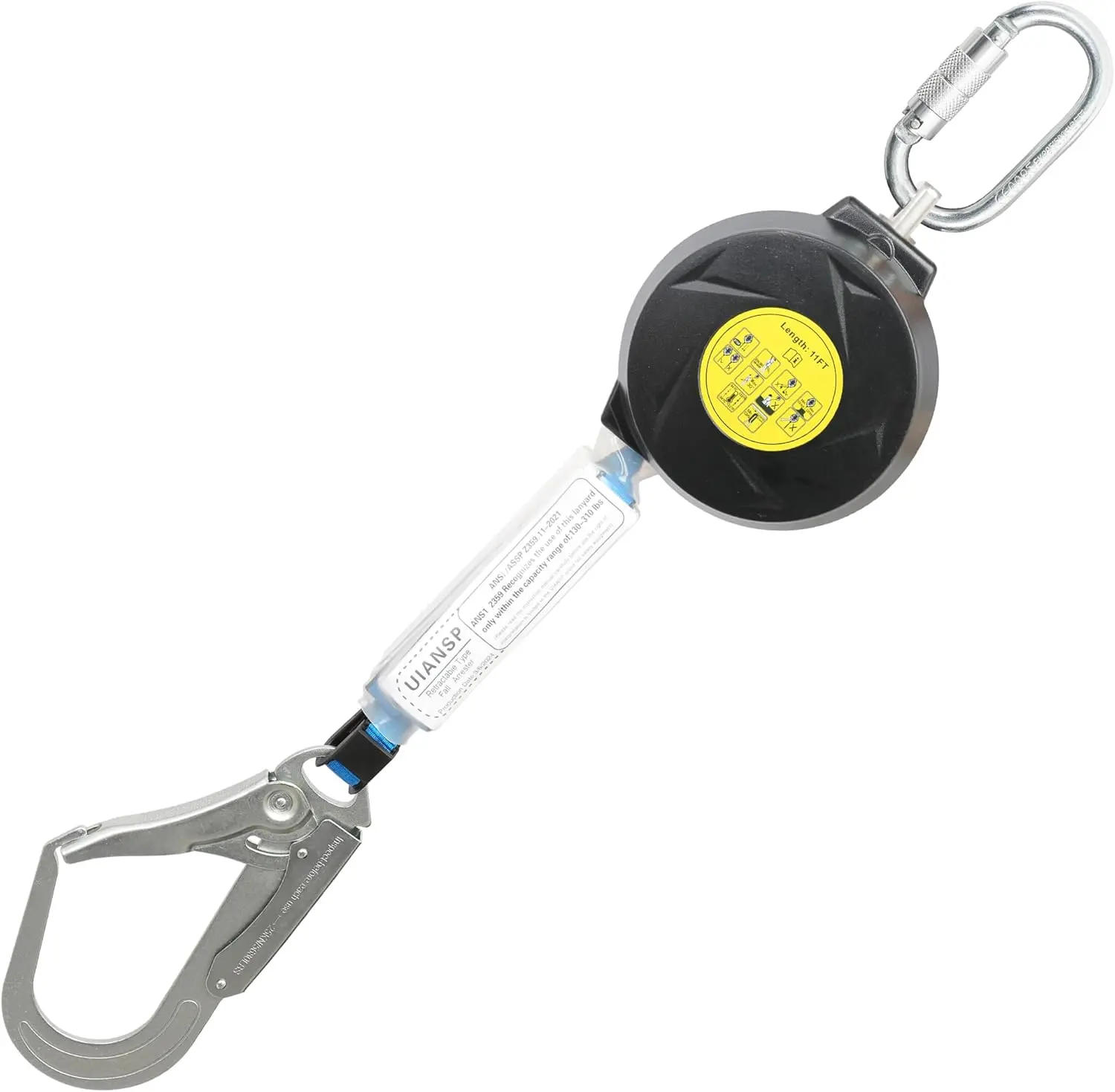 6FT Self Retracting Lifeline Fall Protection Retractable Safety Lanyard Rectracting Lifeline Personal Fall Arrest Protection ANSI Self Retractable Gear for Roofing Construction(Big Hook)