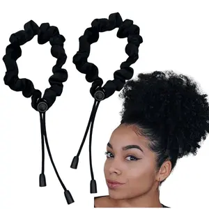 Adjust Satin Hair Scrunchies for Women Girls, 2 Pcs Adjustable Hair Ties Soft Than Silk for 4c Girlie Thick Curly Natural Hair, Easy to Use Hair Accessories for Afro Puff Loc Ponytails