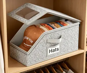 Stackable Baseball Cap Storage Box, Foldable Durable Cardboard Organizer Holds Up to 12 Hats, Dustproof & Space Saving Multipurpose Storage for Hats, Toys and Accessories, Ideal for Home Bedroom Closet Wardrobe
