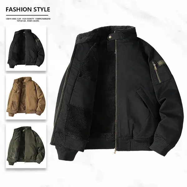 Men's Fashion Military-style Stand Collar Fleece Jacket with Zipper Closure & Multiple Pockets for Comfort and Convenience Coats winter outfits western outfits jackets heated jacket christmas party outfits fur coat