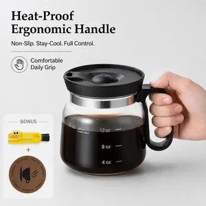 16oz Glass Coffee Mug in Coffee Pot Shape, 4 Inch Tall Compact Mini Carafe Design with Sip Lid, Cute Novelty Reusable Drinkware Cup for Coffee and Tea, Fun Gift for Coffee Lovers, Home Office Desk Aesthetic Mug