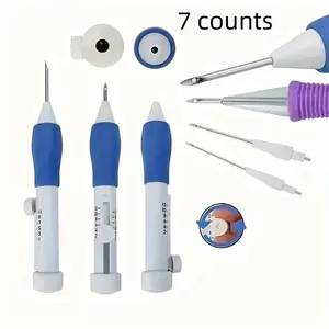 7 in 1 Punch Needle Embroidery Set with Comfort Grip, 7 Counts/set DIY Sewing Tool Kit, Needle Crafts Kit, Including Threading Tool & Accessories