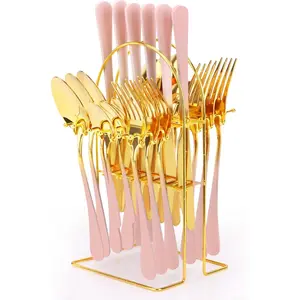 24 count Flatware Set, Stainless Steel Cutlery Set with Silverware Holder, Modern  Silverware Set Includes Dinner  Forks Spoons,Hanging Silverware Set Service for 6 ()