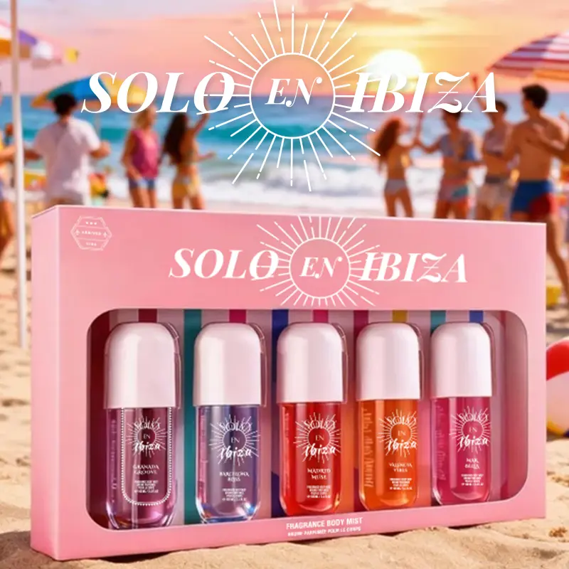 5-Piece Set, SOLO EN IBIZA Body & Hair Fragrance Mist Gift Box, Long Lasting Perfume, 5 Different Scents, Perfect For Holiday Gifts, Dating, Daily Life, Parties, 3.4 fl oz/bottle