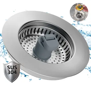 Hibbent 3 in 1 Kitchen Sink Drain Strainer and Stopper Combo, Stainless Steel Metal Pop Up Sink Stopper, SUS304 Anti-Clogging Basket Strainer with Handle for US Standard 3-1/2" Drain