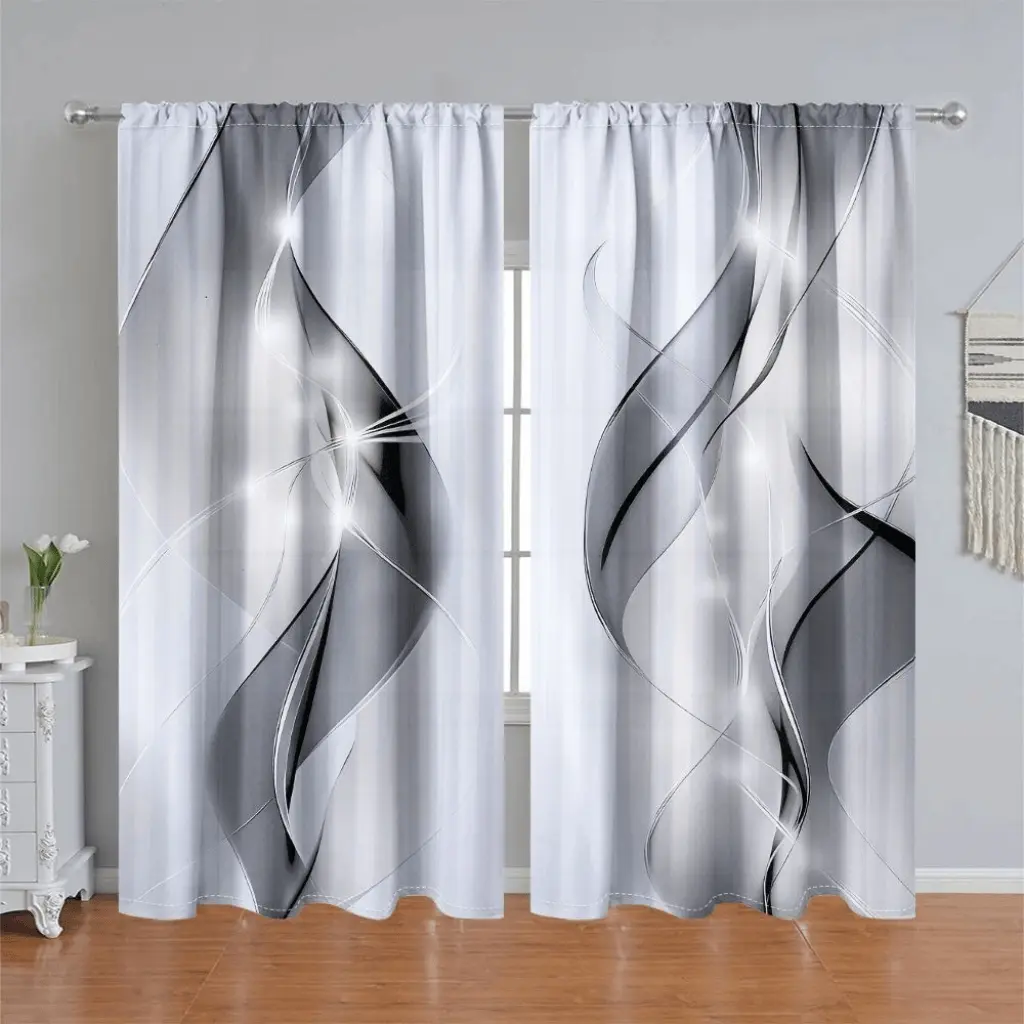 2-Piece set, modern abstract swirl pattern curtains, elegant light wave printing rod pocket panel semi-shading, suitable for living room bedroom decoration, home curtains, window supplies set, anti-privacy, Home Decorative Curtain, Home Textile