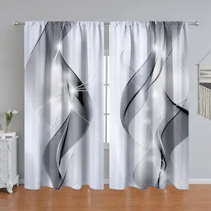 2-Piece set, modern abstract swirl pattern curtains, elegant light wave printing rod pocket panel semi-shading, suitable for living room bedroom decoration, home curtains, window supplies set, anti-privacy, Home Textile