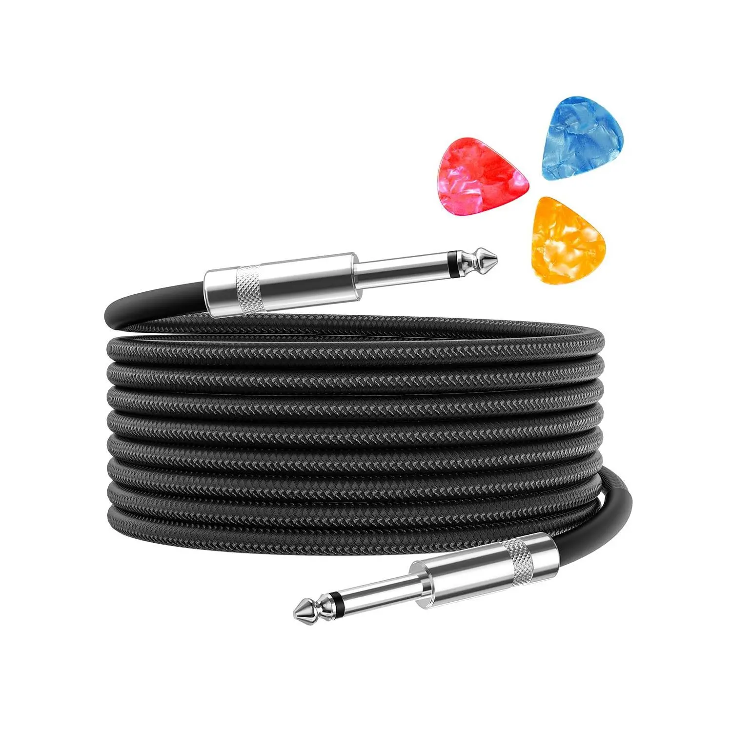 Guitar Cable Guitar Cord 15ft AMP Cord for Bass & Electric Guitars/Keyboard/Mandolin TS 1/4 Inch Instrument Cable, Pro Audio Straight Angle Black