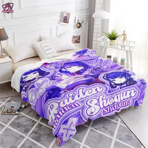 Genshin Impact Raiden Shogun Complete Collage Blanket - Premium Flannel Throw, Showcasing Electro Archon’s Retro Aesthetic & Chibi Details, Perfect for True Genshin Collectors 251110