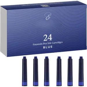 24 Blue Fountain Pen Ink Refills - 24 Pack International Standard Size Cartridges - Ink for Fountain  -  & , Long-Lasting &  Ink - Dries Quickly, Smooth Flow