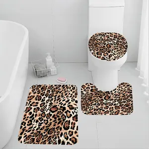 Luxury Leopard Print Faux Wool Rugs Set, Soft Comfortable Material, Strong Absorbent Non-Slip Function, Ideal for Bathroom Use, Bathroom Floor Mat, Bathroom Mats, Water Absorbent Mat