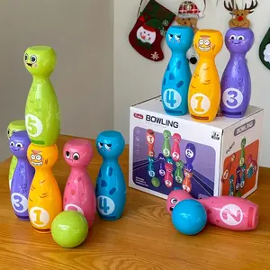Bowling Toy Set, Cartoon Fun Expression Printing, Exquisite Transfer Printing Process, No Fading, No Paint Peeling, Gift Box Packaging, Suitable for Holiday Gifts, 10 Pins, 2 Balls