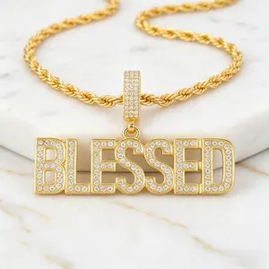 Men's BLESSED Cuban Chain Necklace, Hand-Set Sparkling Crystals