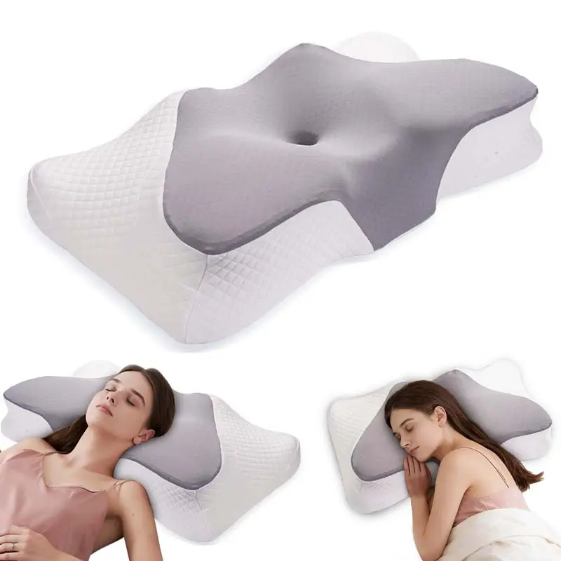 1pc Slow Rebound Cooling Soft Cervical Pillow, Contour Neck Support with Machine Washable Pillowcase - Ergonomic Butterfly Design for Side, Back Sleepers, mellow cloud pillow. almohadas para dormir.