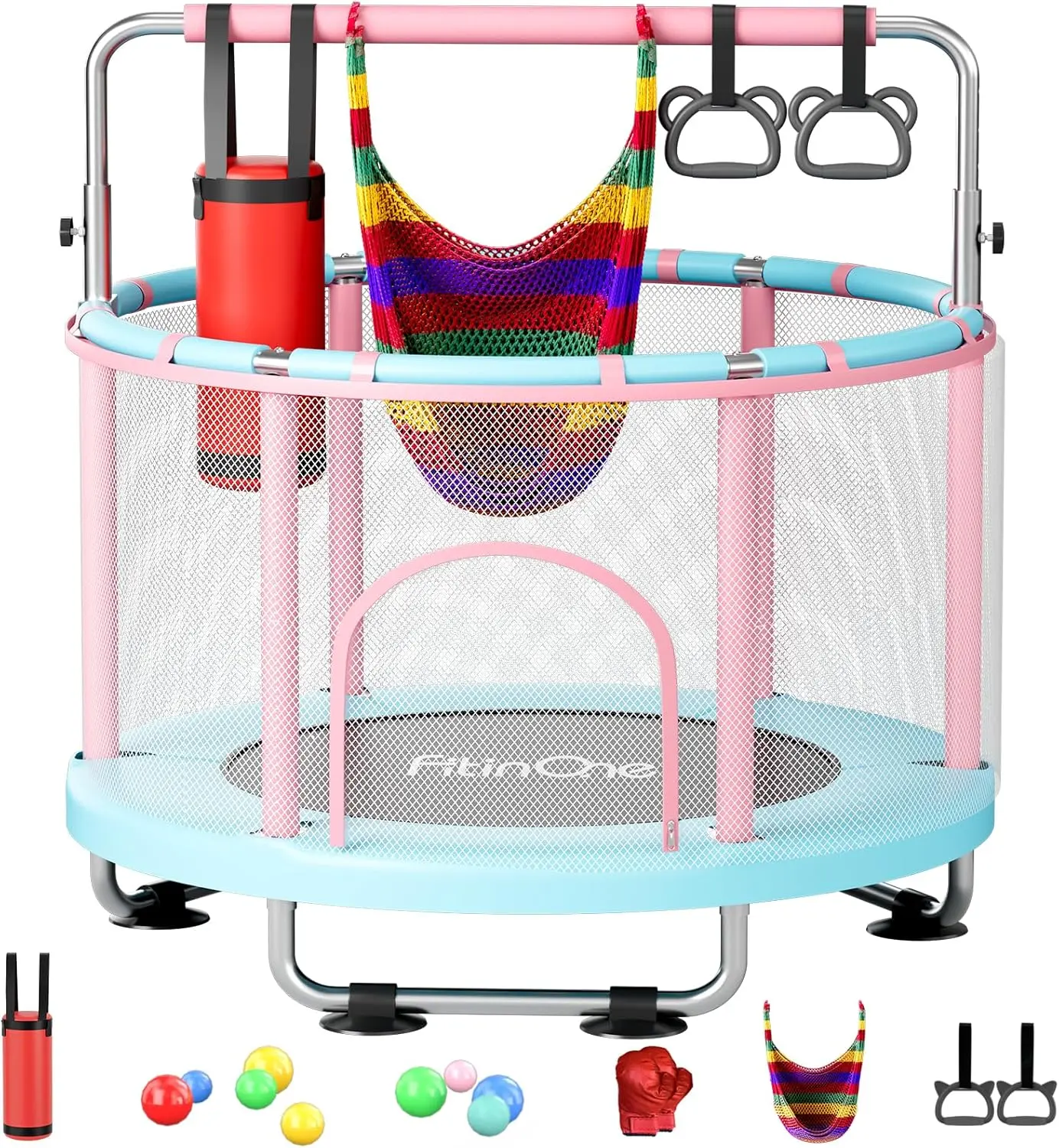 55"  Mini Trampoline for , Indoor Outdoor Toys with Swing, 440lbs   Trampoline, Gymnastics Bar, Birthday Gifts for Boy Girl  1-8